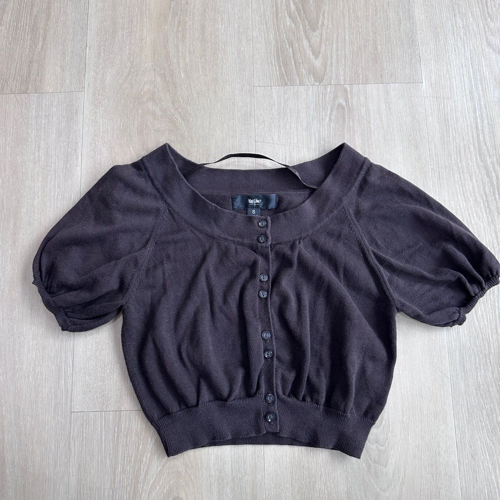 Brown Cardigan Shrug with Puff Sleeves, S
